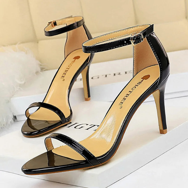 Jessica Faux Leather Open Toe Heel