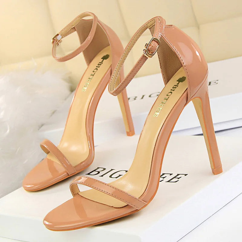 Jessica Faux Leather Open Toe Heel