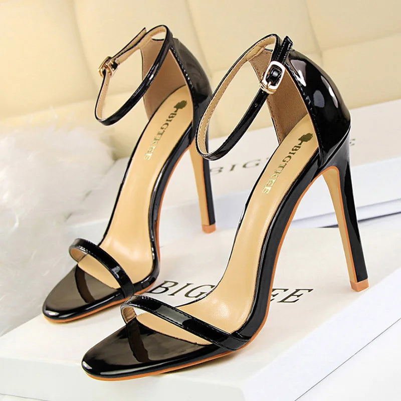 Jessica Faux Leather Open Toe Heel