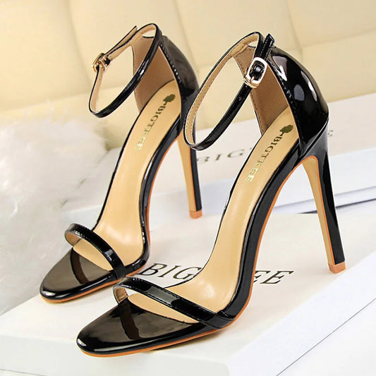 Jessica Faux Leather Open Toe Heel