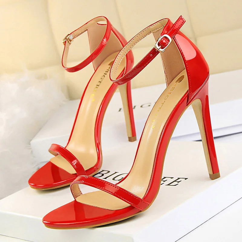 Jessica Faux Leather Open Toe Heel