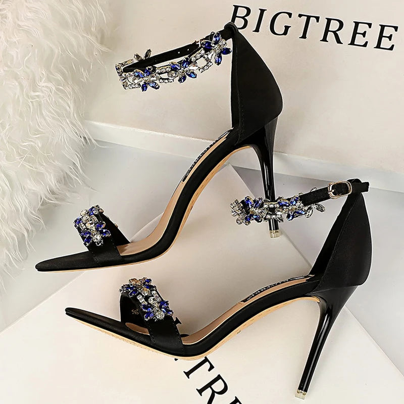 Lily Open Toe Rhinestone High Heels