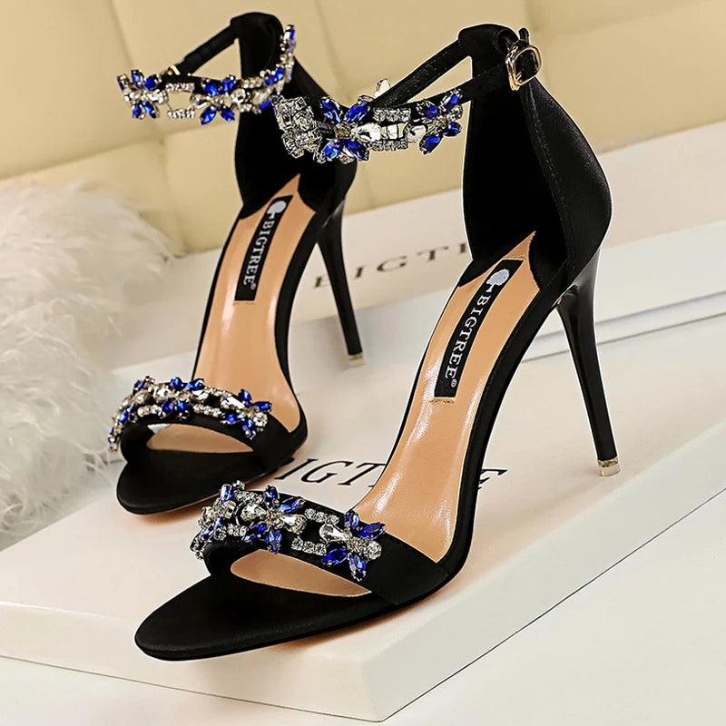 Lily Open Toe Rhinestone High Heels
