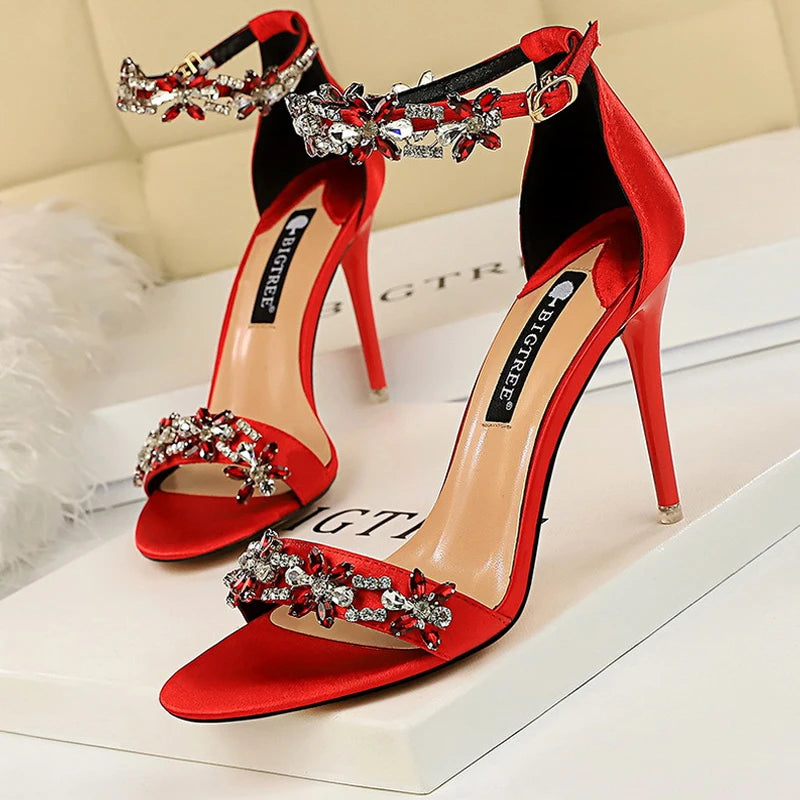 Lily Open Toe Rhinestone High Heels