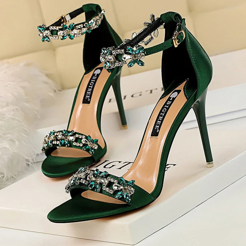 Lily Open Toe Rhinestone High Heels